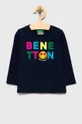 granatowy United Colors of Benetton Longsleeve bawełniany dziecięcy Dziewczęcy