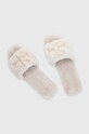 Tory Burch Kapcie skórzane Double Shearling Slide beżowy 83484.100