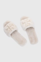 beżowy Tory Burch Kapcie skórzane Double Shearling Slide