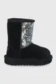 czarny UGG Śniegowce zamszowe dziecięce Classic II Clear Glitter Dziewczęcy