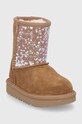 UGG śniegowce zamszowe dziecięce Classic II Clear Glitter 1121014T.CHE brązowy AW21
