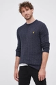 Lyle & Scott pulover s primesjo volne mornarsko modra