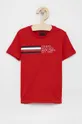 czerwony Tommy Hilfiger T-shirt bawełniany dziecięcy Chłopięcy