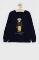 tmavomodrá Detská bavlnená košeľa s dlhým rukávom Polo Ralph Lauren Chlapčenský