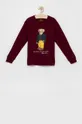 burgundské Detská bavlnená košeľa s dlhým rukávom Polo Ralph Lauren Chlapčenský
