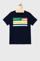 granatowy United Colors of Benetton T-shirt bawełniany dziecięcy Chłopięcy