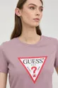 μωβ Βαμβακερό μπλουζάκι Guess