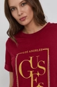 bordowy Guess T-shirt bawełniany