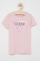 Dětské bavlněné tričko Guess kulatý růžová J73I56.K8HM0