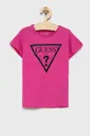 fioletowy Guess T-shirt bawełniany dziecięcy Dziewczęcy