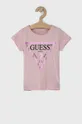 roza Otroški bombažen t-shirt Guess Dekliški