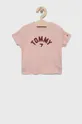różowy Tommy Hilfiger T-shirt bawełniany dziecięcy Dziewczęcy