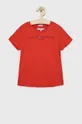 червоний Дитяча бавовняна футболка Tommy Hilfiger Для дівчаток