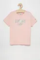 różowy Tommy Hilfiger T-shirt bawełniany dziecięcy Dziewczęcy