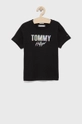 czarny Tommy Hilfiger T-shirt bawełniany dziecięcy Dziewczęcy