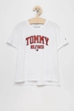 biały Tommy Hilfiger T-shirt bawełniany dziecięcy Dziewczęcy