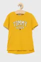 żółty Tommy Hilfiger T-shirt bawełniany dziecięcy Dziewczęcy