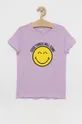 ljubičasta Dječja pamučna majica kratkih rukava Kids Only x Smiley Za djevojčice
