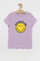 fioletowy Kids Only T-shirt bawełniany dziecięcy x Smiley Dziewczęcy