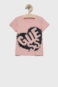 różowy Guess T-shirt dziecięcy Dziewczęcy