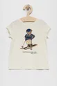 beżowy Polo Ralph Lauren T-shirt bawełniany dziecięcy 311853435001 Dziewczęcy