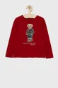 czerwony Polo Ralph Lauren Longsleeve bawełniany dziecięcy 312857106001 Dziewczęcy