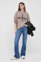 Βαμβακερή μπλούζα Calvin Klein Jeans καφέ
