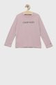 pastelově růžová Dětská bavlněná košile s dlouhým rukávem Calvin Klein Jeans Chlapecký
