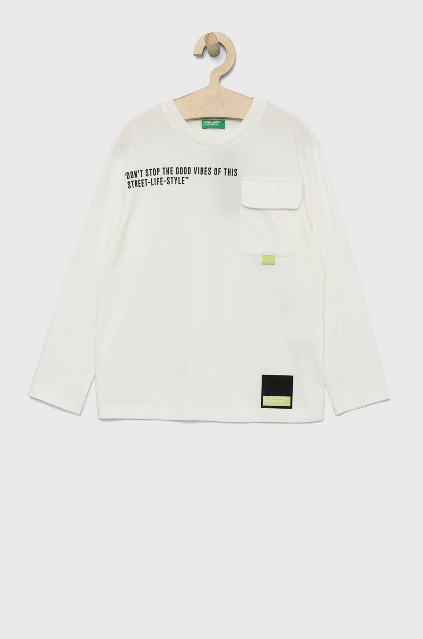 fehér United Colors of Benetton gyerek pamut hosszú ujjú felső Fiú