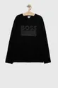 čierna Detská bavlnená košeľa s dlhým rukávom BOSS Chlapčenský