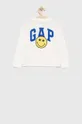 Otroška bombažna majica z dolgimi rokavi GAP X Smiley bela