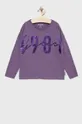 fialová Detská bavlnená košeľa s dlhým rukávom Guess Dievčenský