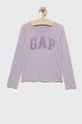 fialová Detská bavlnená košeľa s dlhým rukávom GAP Dievčenský