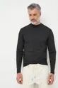 črna Bombažna majica z dolgimi rokavi Calvin Klein