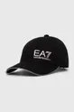 czarny EA7 Emporio Armani czapka z daszkiem bawełniana Damski