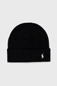 Μάλλινο σκουφί Polo Ralph Lauren μαλλί μαύρο 455898833004