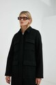 Vlněný kabát Samsoe Samsoe černá F22300025