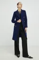 Μάλλινο παλτό Elisabetta Franchi σκούρο μπλε