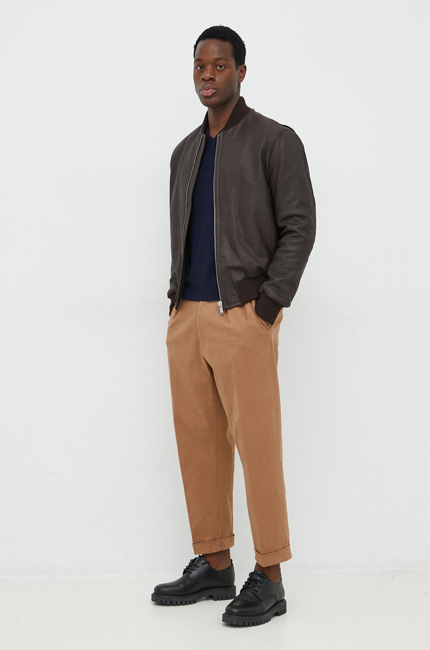 Trussardi kurtka bomber skórzana ciemny brązowy