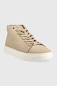 Calvin Klein sneakers din piele intoarsă Cupsole Unlined High Top HW0HW01174.PCV bej AW22