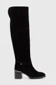 μαύρο Μπότες σούετ Tommy Hilfiger Th Belt Suede Overknee Boot Γυναικεία