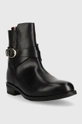 Tommy Hilfiger botki skórzane Th Belt Flat Boot czarny