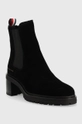 Tommy Hilfiger magasszárú cipő velúrból Outdoor Chelsea Mid Heel Boot fekete