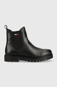 Tommy Jeans sztyblety skórzane Warmlined Chelsea Boot płaski czarny EN0EN01991.BDS