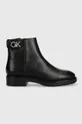 чёрный Кожаные полусапожки Calvin Klein Rubber Sole Ankle Boot Женский