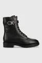 μαύρο Δερμάτινες μπότες Calvin Klein Rubber Sole Combat Boot Γυναικεία