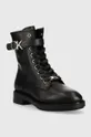 Kožené členkové topánky Calvin Klein Rubber Sole Combat Boot čierna