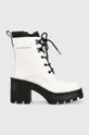 biela Kožené členkové topánky Calvin Klein Jeans Chunky Heeled Boot Laceup Dámsky
