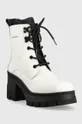 Kožené členkové topánky Calvin Klein Jeans Chunky Heeled Boot Laceup biela
