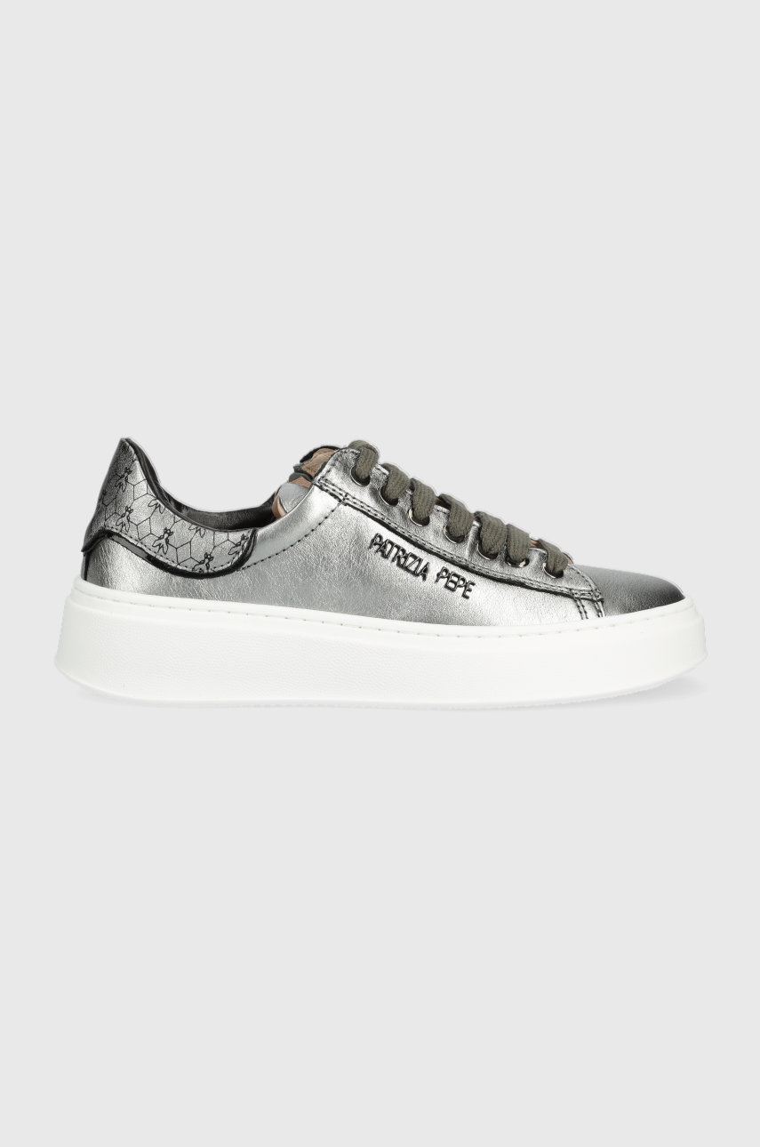 stříbrná Dětské kožené sneakers boty Patrizia Pepe Dívčí